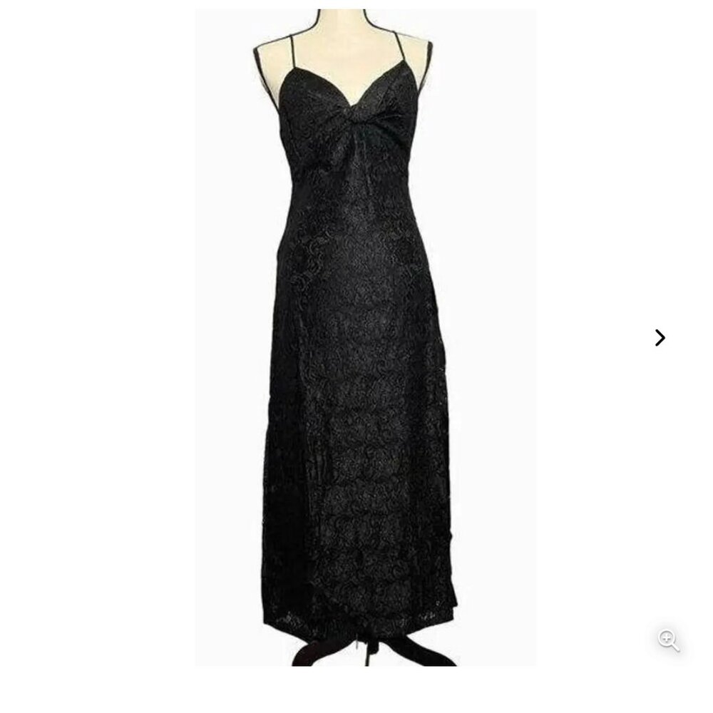 NSR Women's Spaghetti Strap Twist Front Lace Overlay Midi Dress Sz M - Black NWT